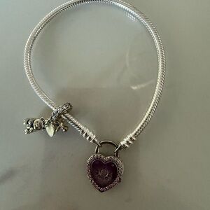 Pandora Silver Bracelet with Heart and Charm Accents